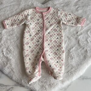Pink Trim Floral Quilted Baby One-Piece